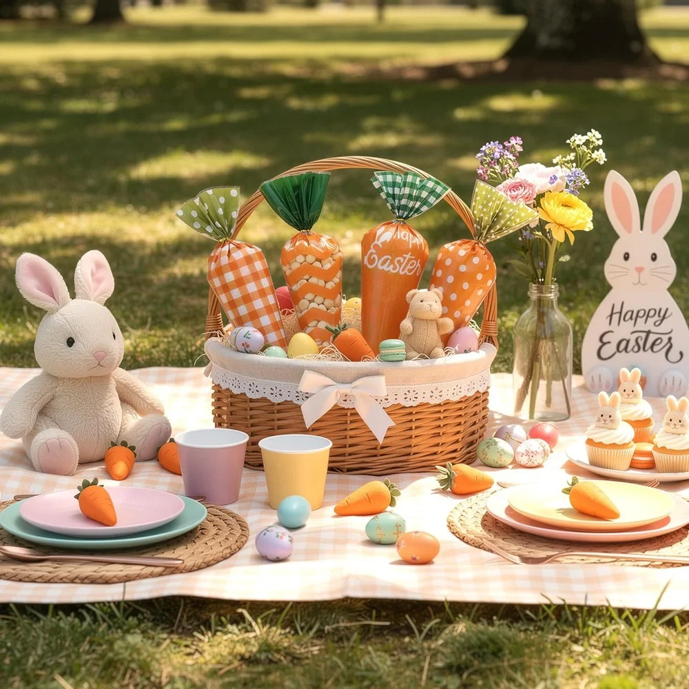 Easter Carrot Cone Party Favor Bags - Orange and Green